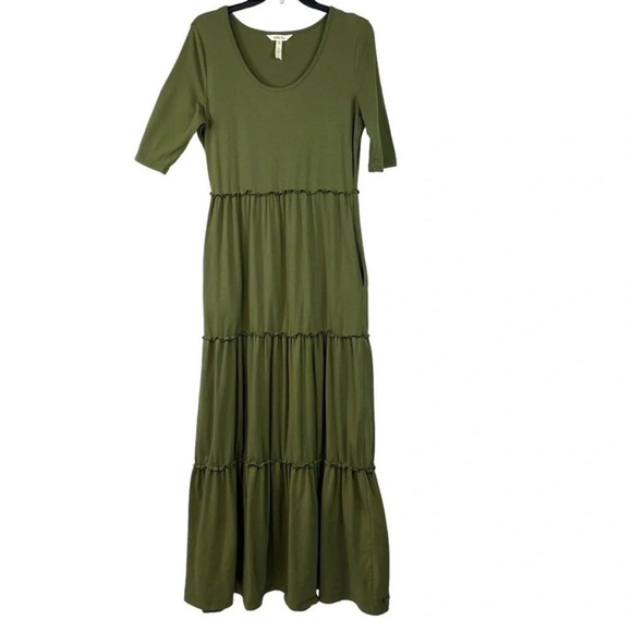 Matilda Jane Womens Medium Brand New Day Olive Green Ruffle Maxi Dress Stretchy - Picture 2 of 3